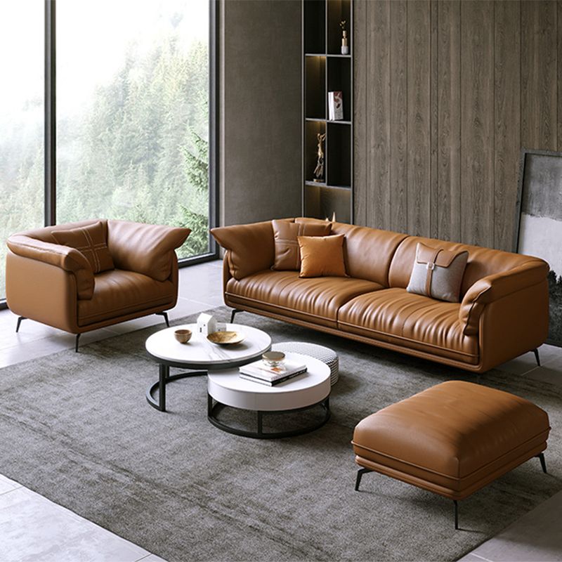 Modern Genuine Leather Living Room Cushions Pillow Top Arm Settee