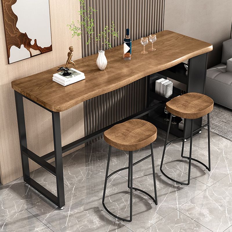 Industrial Style Bistro Bar Table Rectangle Solid Wood Bar Table with Storage