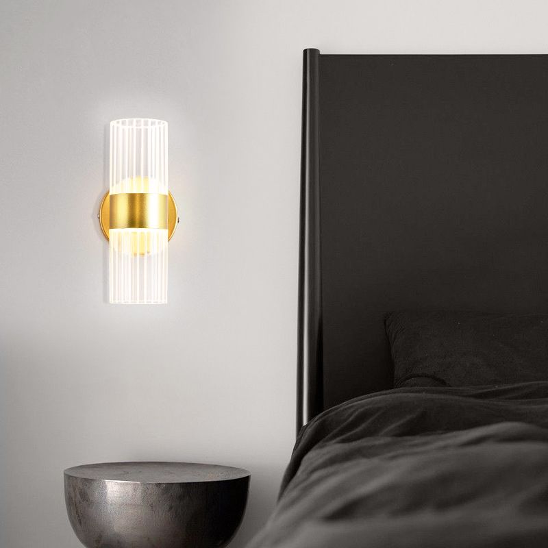 2-Light Cylinder Sconce Light Fixture Modern Glass Wall Light