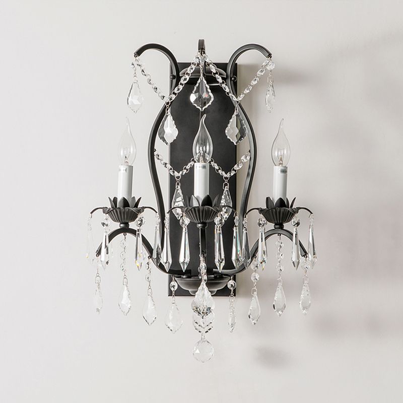 Luminaire mural candélabre contemporain Iron 3 lumières Black / Brass Sconce Light with Crystal Drop