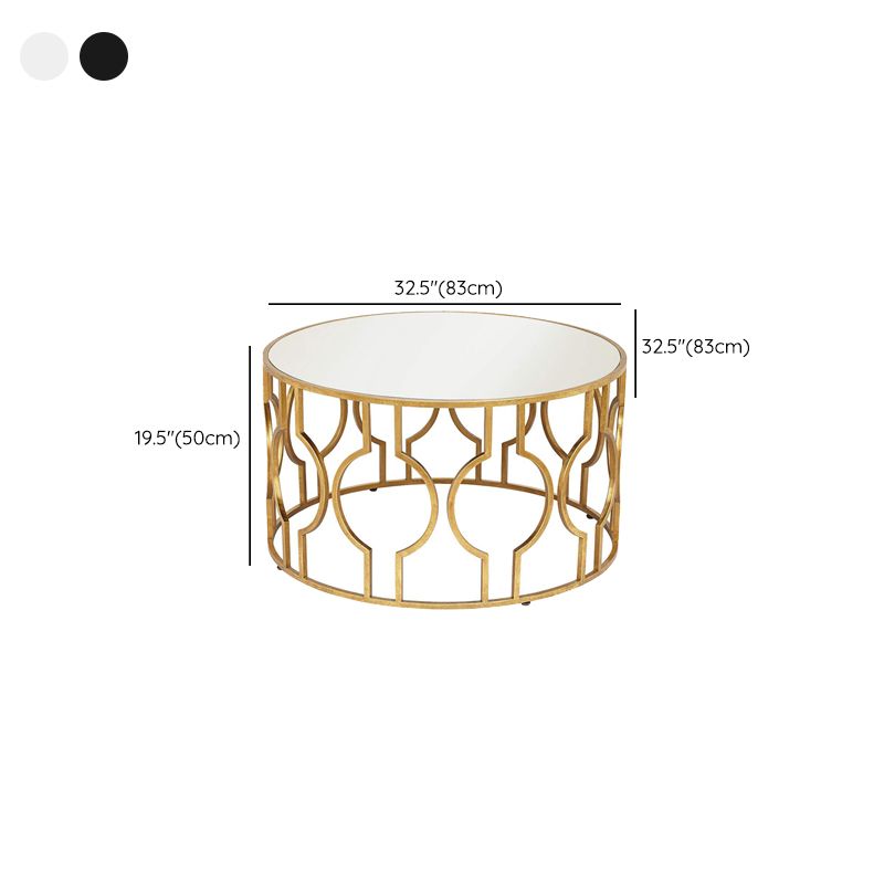 Contemporary Round Glass Coffee Table Brass Metal Frame 1 Single Cocktail Table