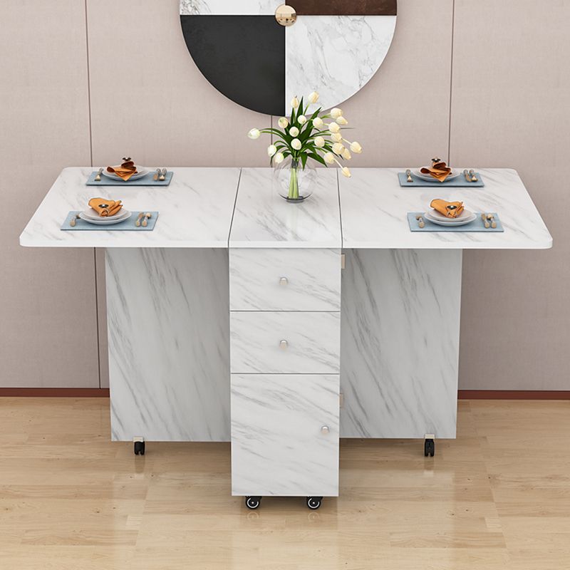 Manufactured Wood Mid-Century Modern Table Rectangle Wood Top Table with Drop Leaf