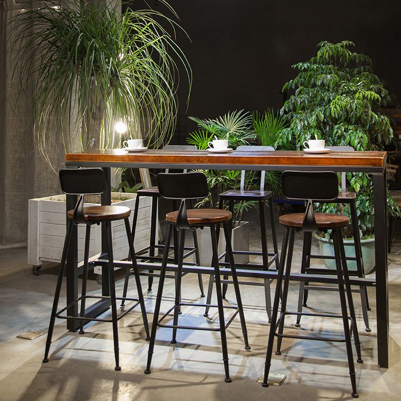 Industrial Armless Dining Stool Low Back Bar Stool with Metal Base