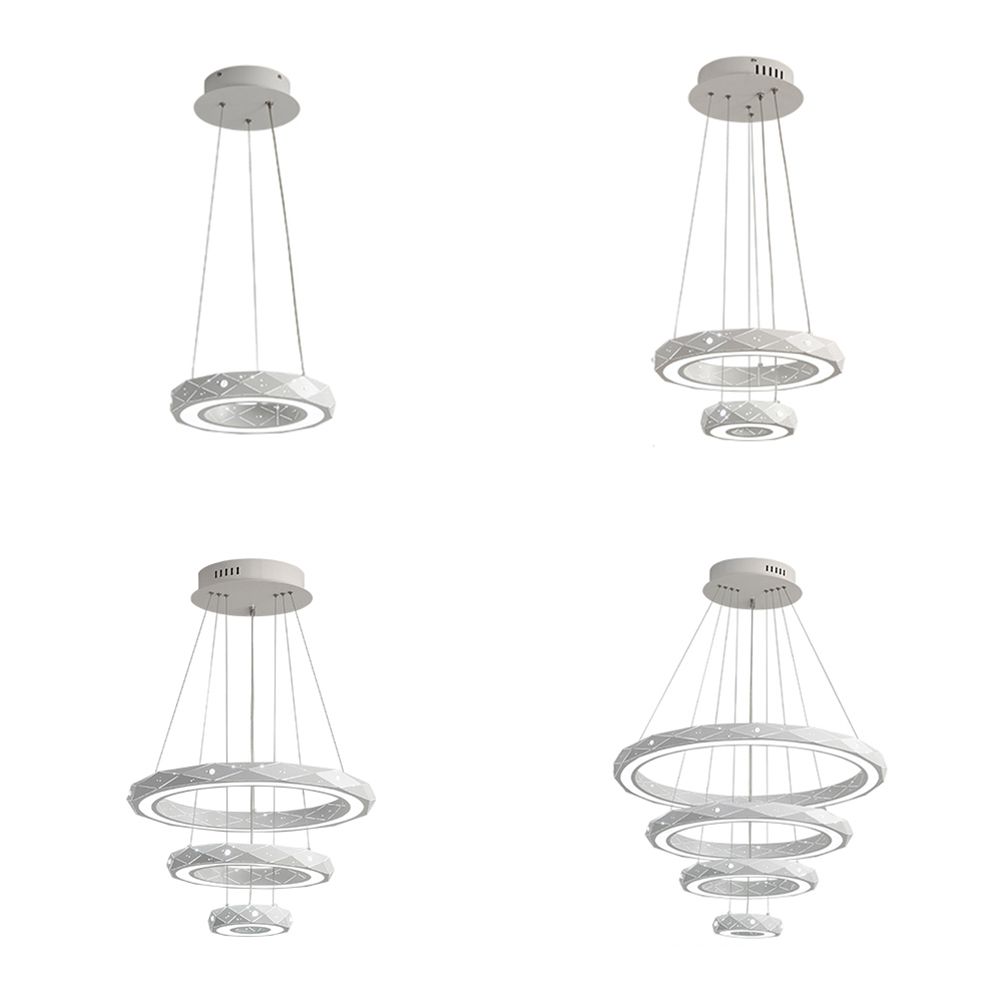 1/2/3-Light Dining Room Pendant Light with Ring Acrylic Shade White Ceiling Chandelier in Warm/White Light