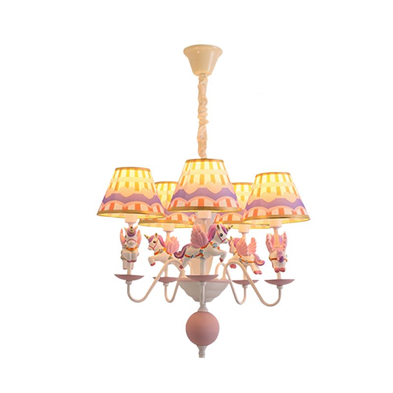 Lampadino a pendente a pendente a pendente rosa/blu fumetto a 5 luci in tessuto Luce con un unicorno decorazione