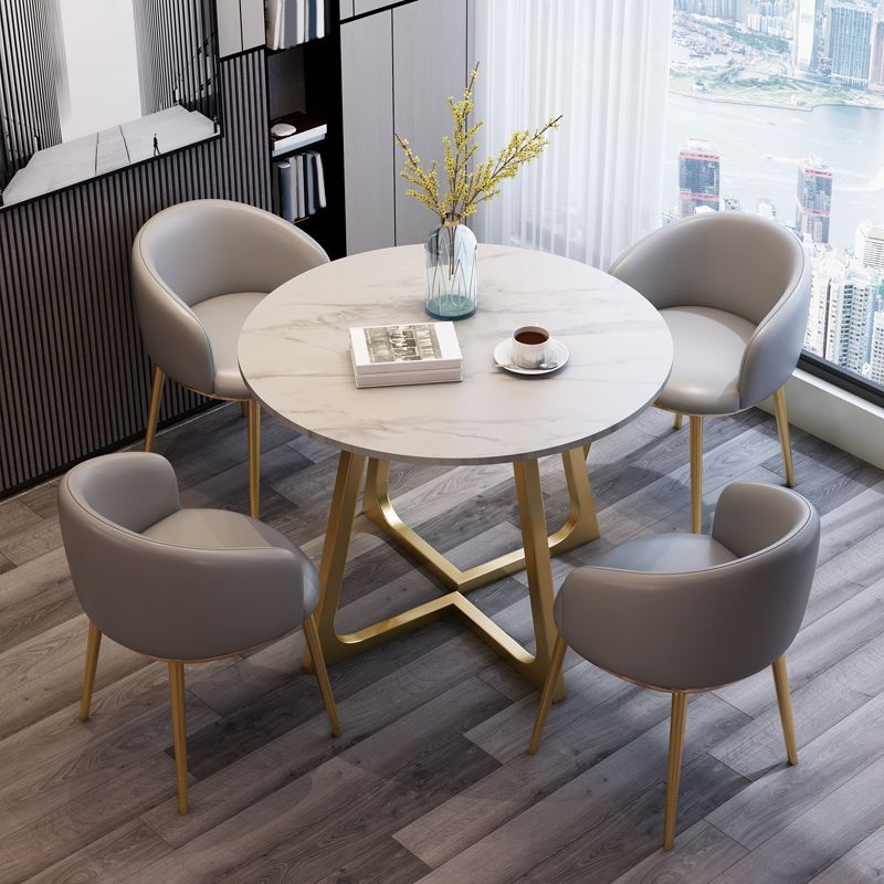 Sintered Stone Top Modern White Table for Restaurant Round Dining Table with Pedestal Base