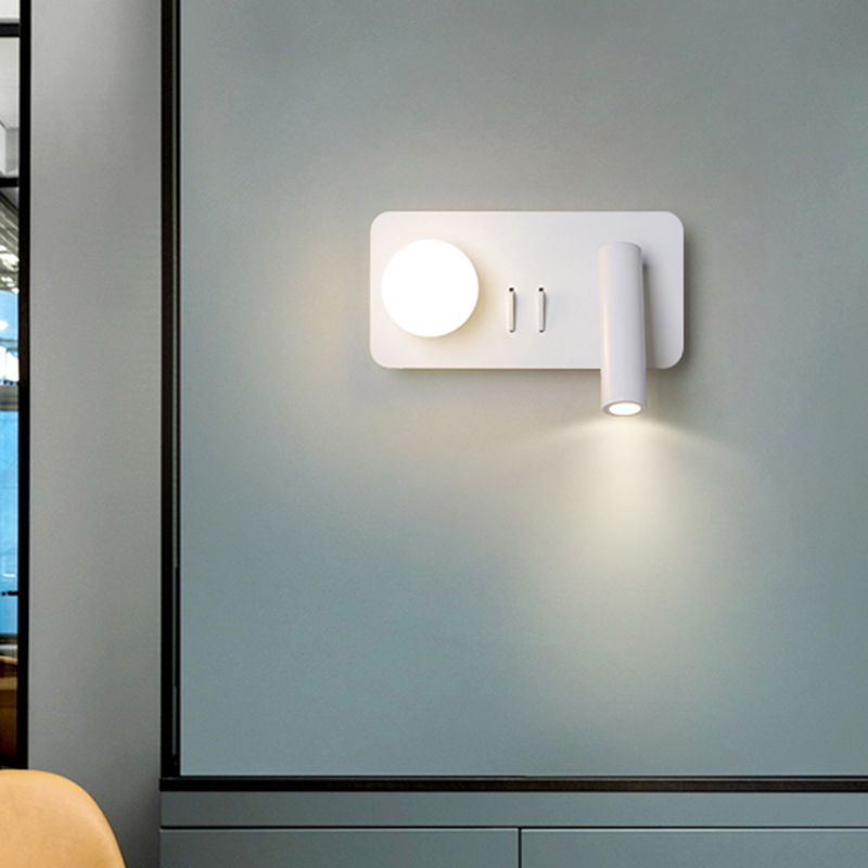 Modern Metal Wall Light Geometric White 2 Lights Reading Wall Sconce for Bedroom