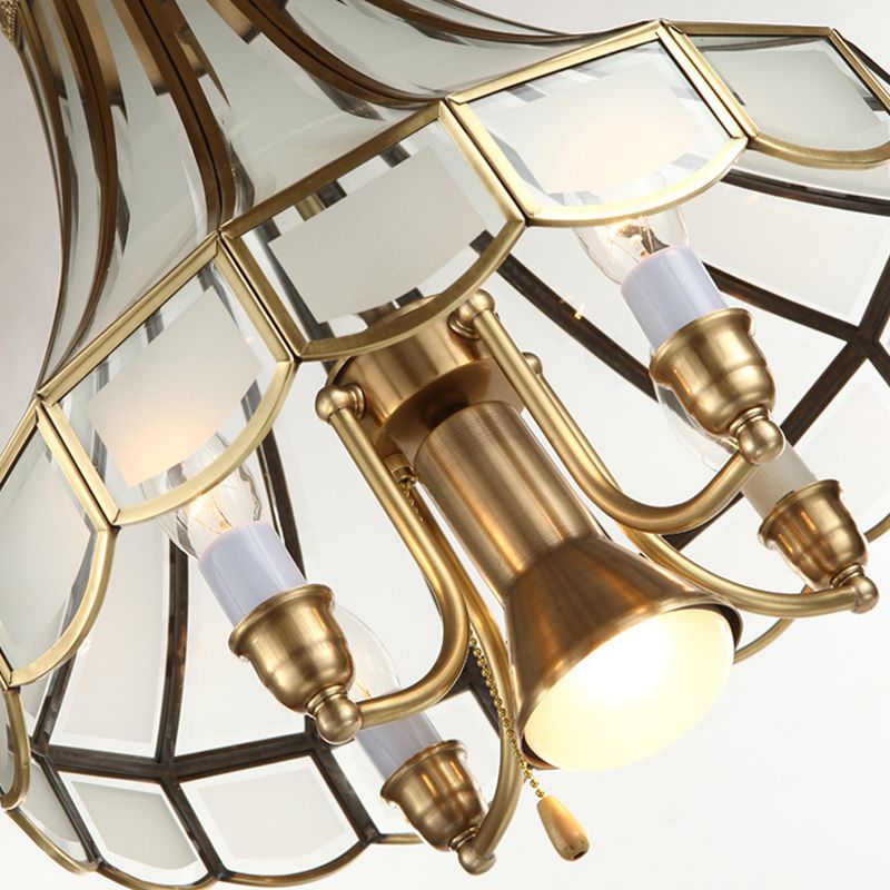 Frosted Glass Bell Chandelier Lamp Traditional 5-Light Brass Finish Suspension Lighting