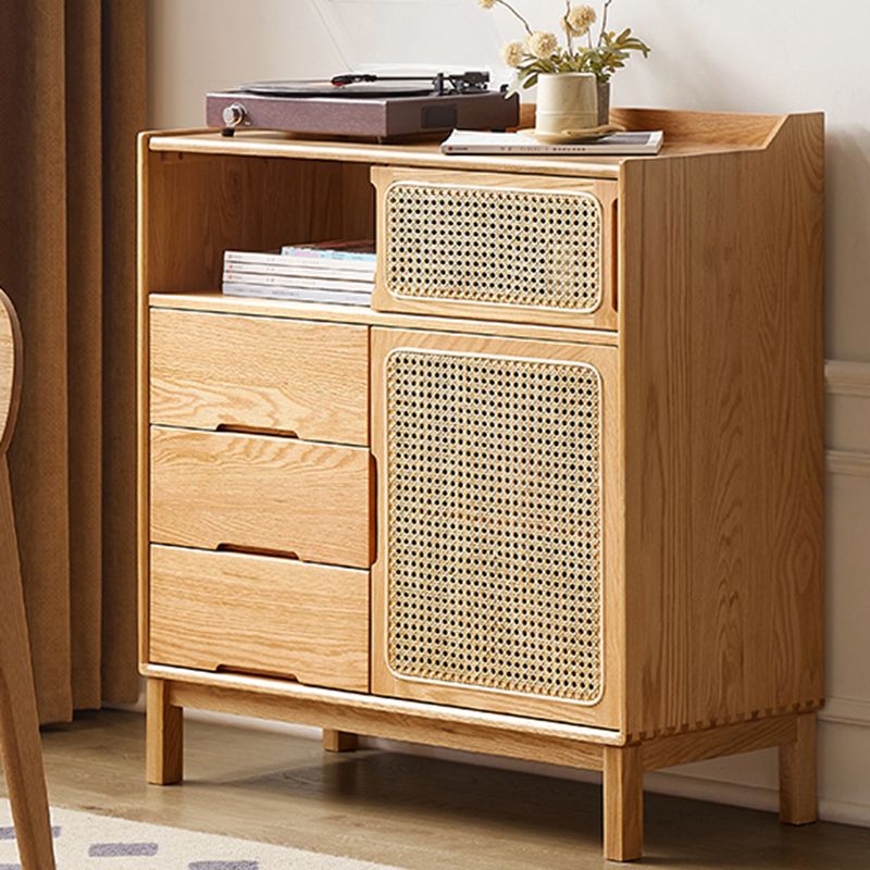 Solid Wood Dining Server Modern Style Rattan Door with 3 Drawers