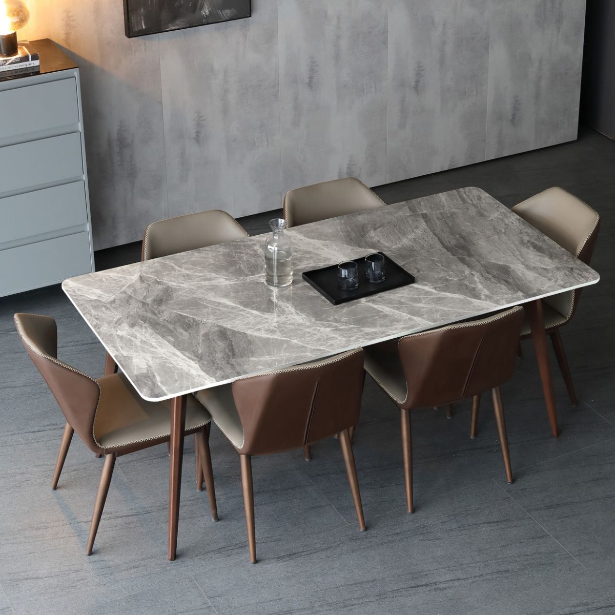 Mid-Century Modern Sintered Stone Table 4 Legs Rectangle Table for Home