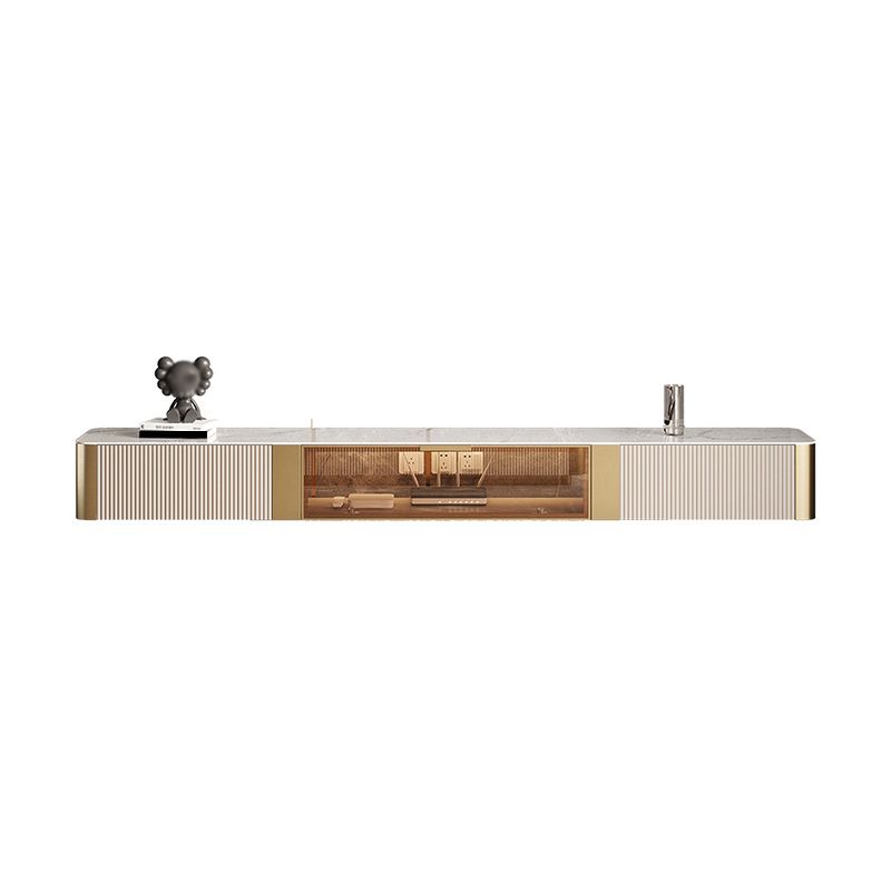 Wall-mounted Stone TV Stand 2 Drawers Glam Style TV Cabinet with Glass Door