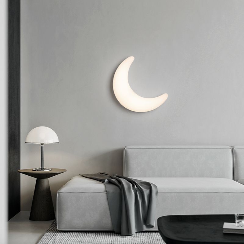 Moon Shape Wall Lamp 1-Light LED Wall Mount Lamp with Plastic Shade for Bedroom