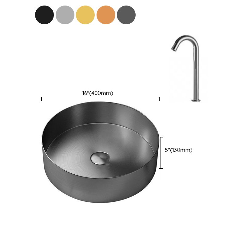 Modern Vessel Sink Round Metal with Faucet and Pop-Up Drain Vessel Lavatory Sink