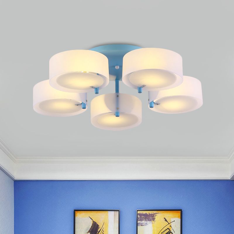 Plafonnier Semi-affleurant à tambour blanc, luminaire de plafond en verre de lait pour Loft Macaron pour salle d'étude