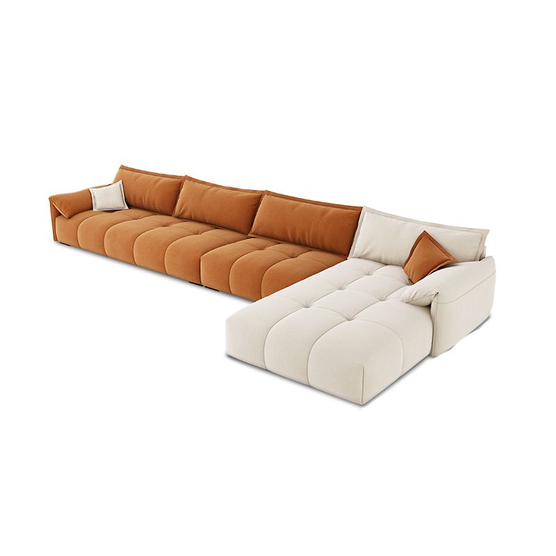 Tufted Loose Back Sofa with Chaise Nordic Pillow Top Arm Sofa in Orange and White