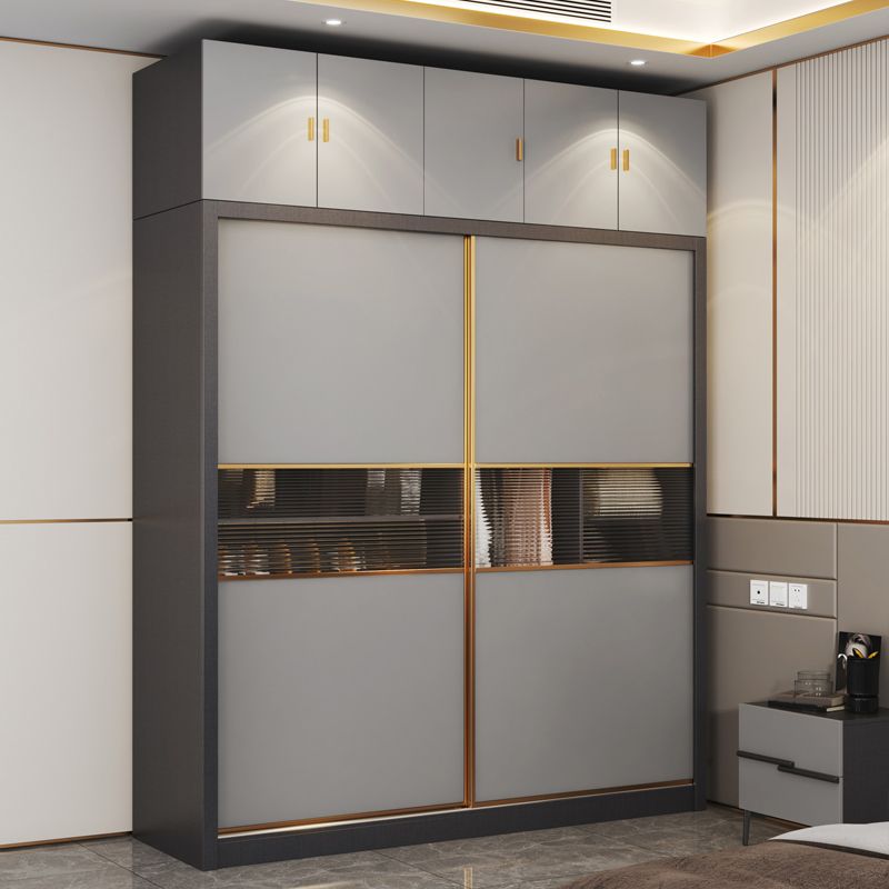 Grey Engineered Wood Wardrobe Cabinet Contemporary Wardrobe Closet