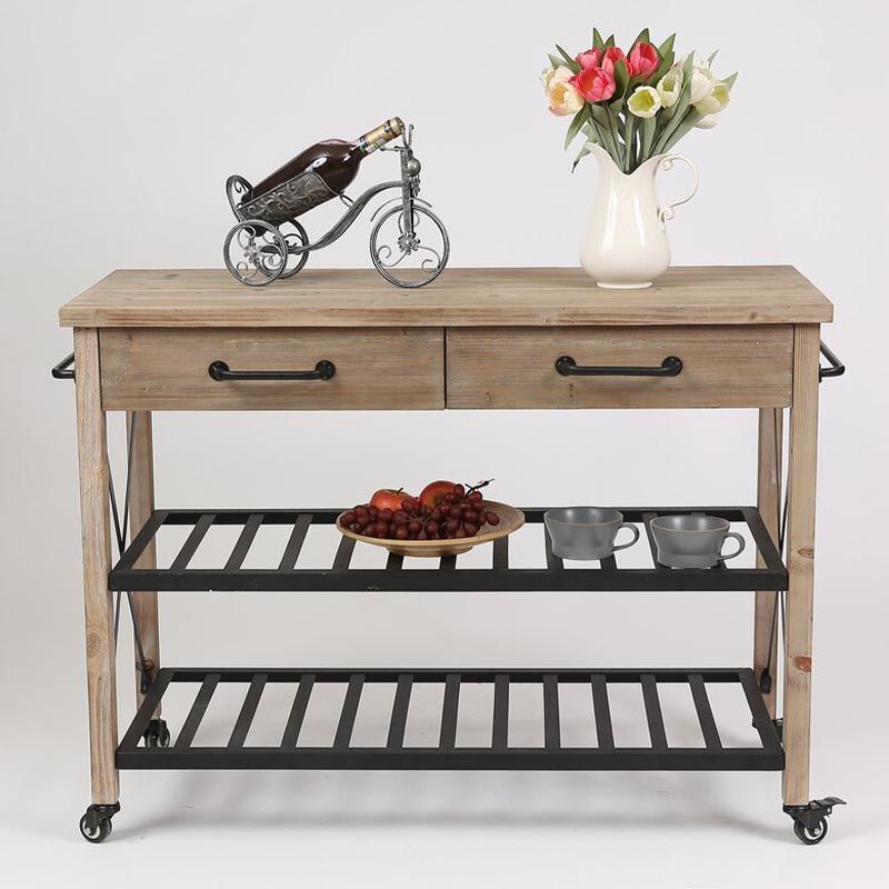 Contemporary Rolling Kitchen Cart Wood Rectangular Kitchen Island Cart with Towel Rack
