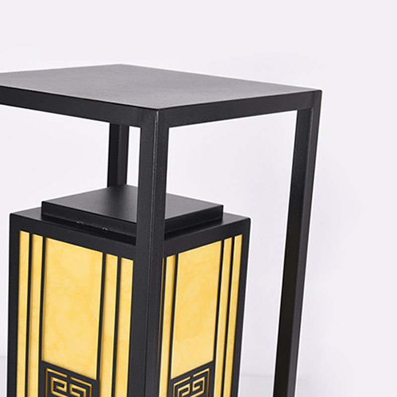 Contemporary Metal Pillar Lamp Rectangle Shape Outdoor Waterproof Light with Stone Shade