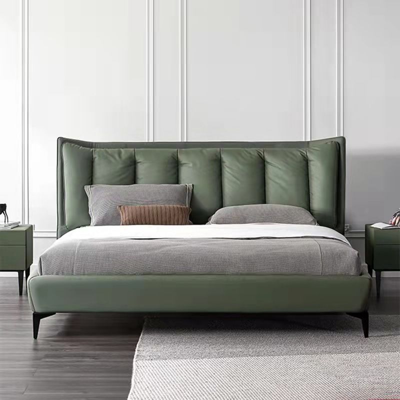 Contemporary 44.49-inch H Faux Leather Wingback Bed with Headboard