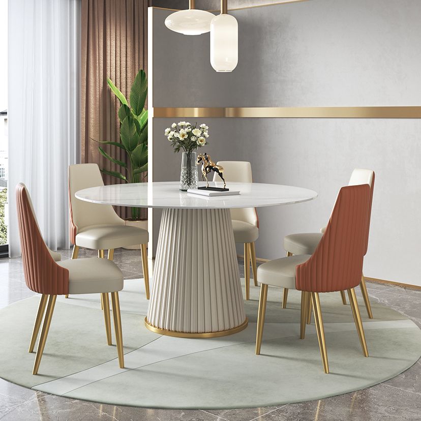 Sintered Stone Top Dining Table in White Luxury Kitchen Table with Pedestal Base