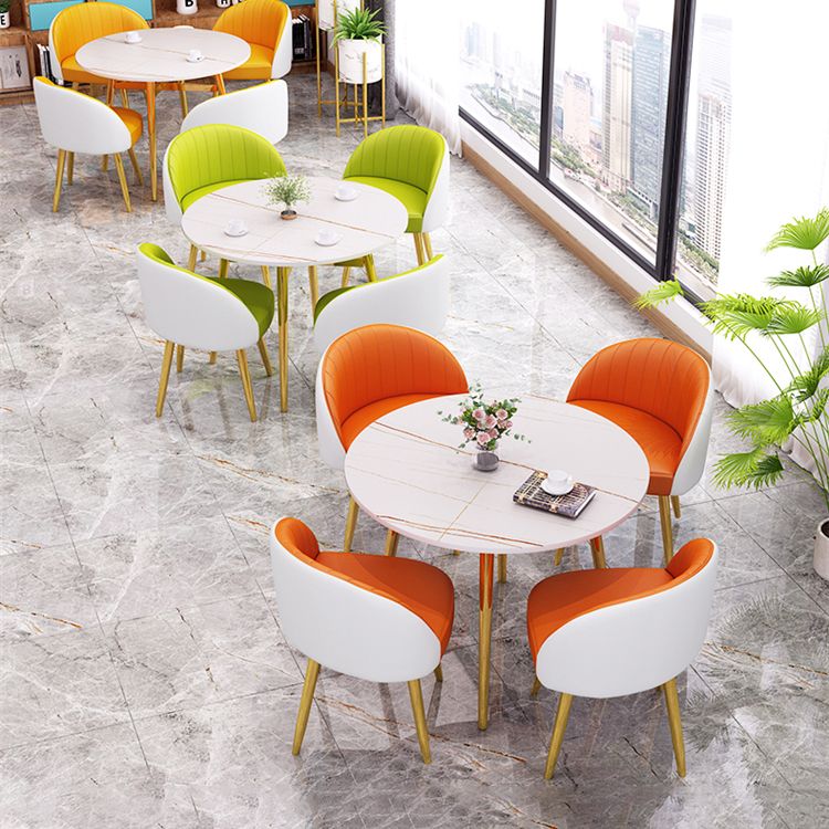 Round Shape 4 Legs Modern Dining Table White Fixed Table of Sintered Stone