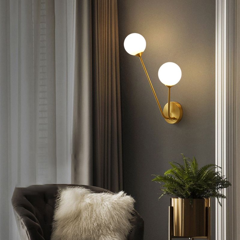 Brass Branch Wall Light Minimalistic Ball Glass Sconce Lighting Fixture for Bedroom