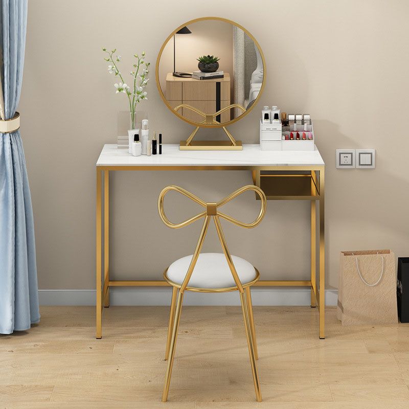 Glam Metal Vanity Makeup Table Set Slate Top Vanity Dressing Table