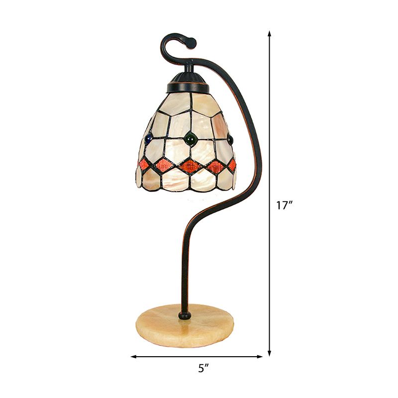 Tiffany Style Shell Flared Table Lamps 1 Light Accent Table Lamp with Marble Base for Bedroom Bedside