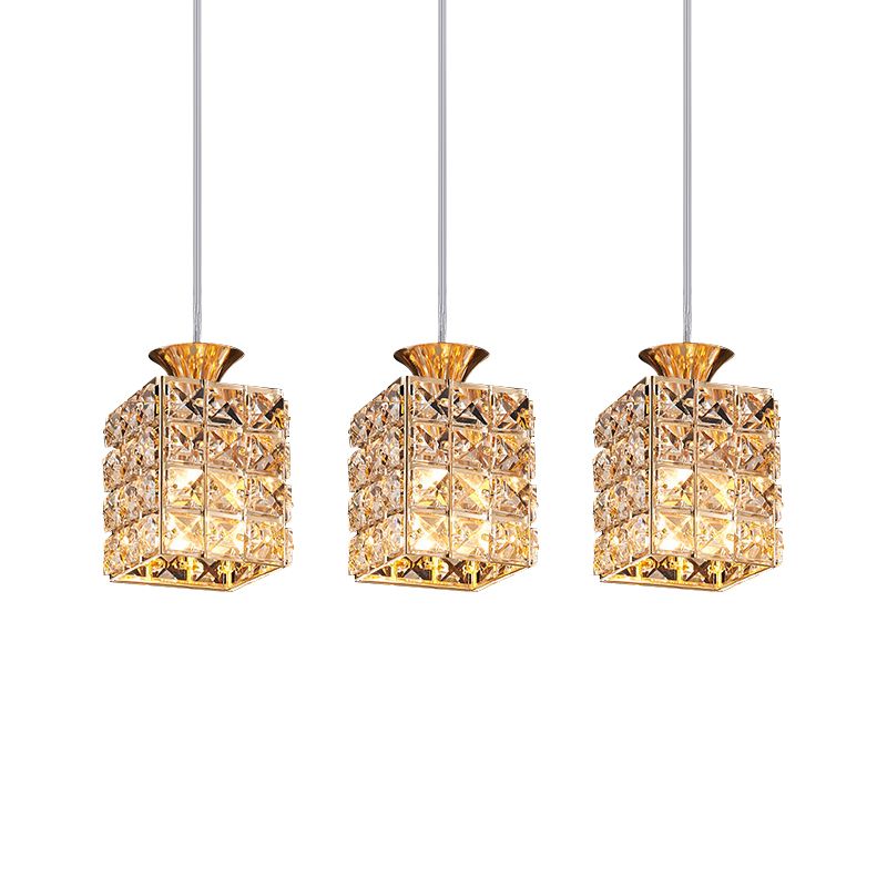 3-Light Crystal Island Light Rectangle Shade Cutout Linear Pendant Light