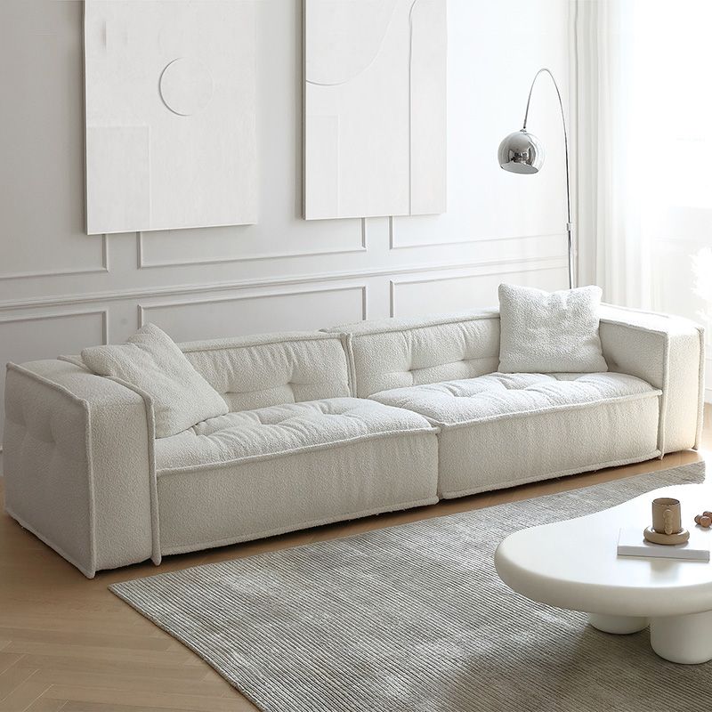 Fabric Scandinavian Sofa Tuxedo Arm Tufted Back Sofa in White