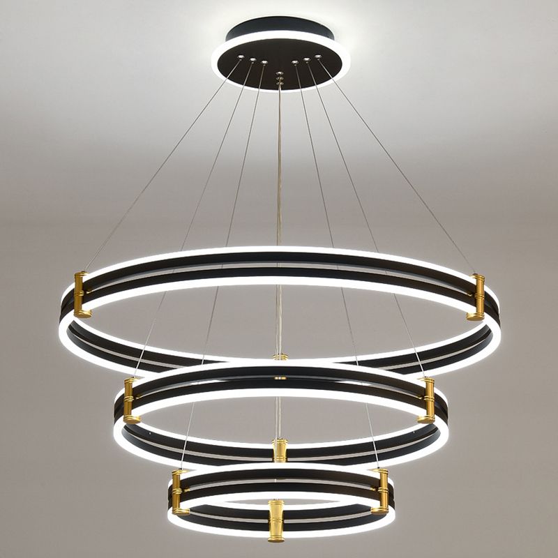 Black Tiered Round Chandelier Minimalist Acrylic LED Suspension Light for Living Room