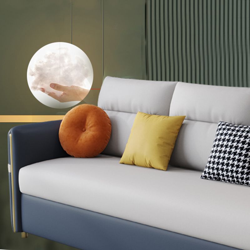 Contemporary Convertible Faux Leather Square Arm Bed Settee with Pillows