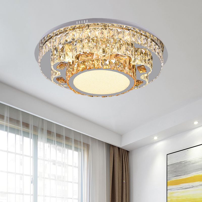 LED Round Ceiling Lamp Modern Stainless-Steel Rectangular-Cut Crystals Flushmount with Flower/Octagon/Oval Design