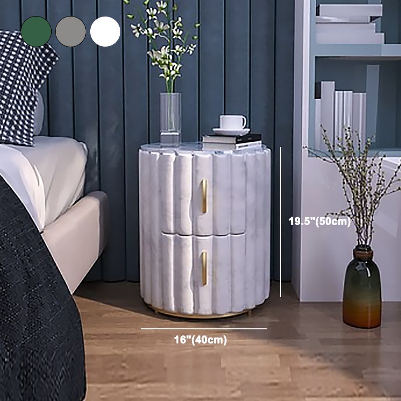 20'' Tall Metal Night Table Glam Marble Top 2-Drawer Bed Nightstand