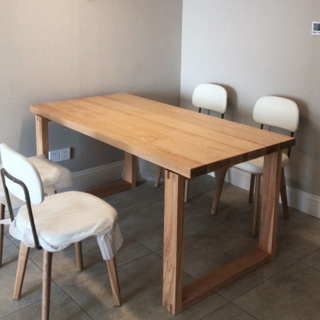 Rectangle Modern Dining Table Ash Solid Wood Table with Double Pedestal Base