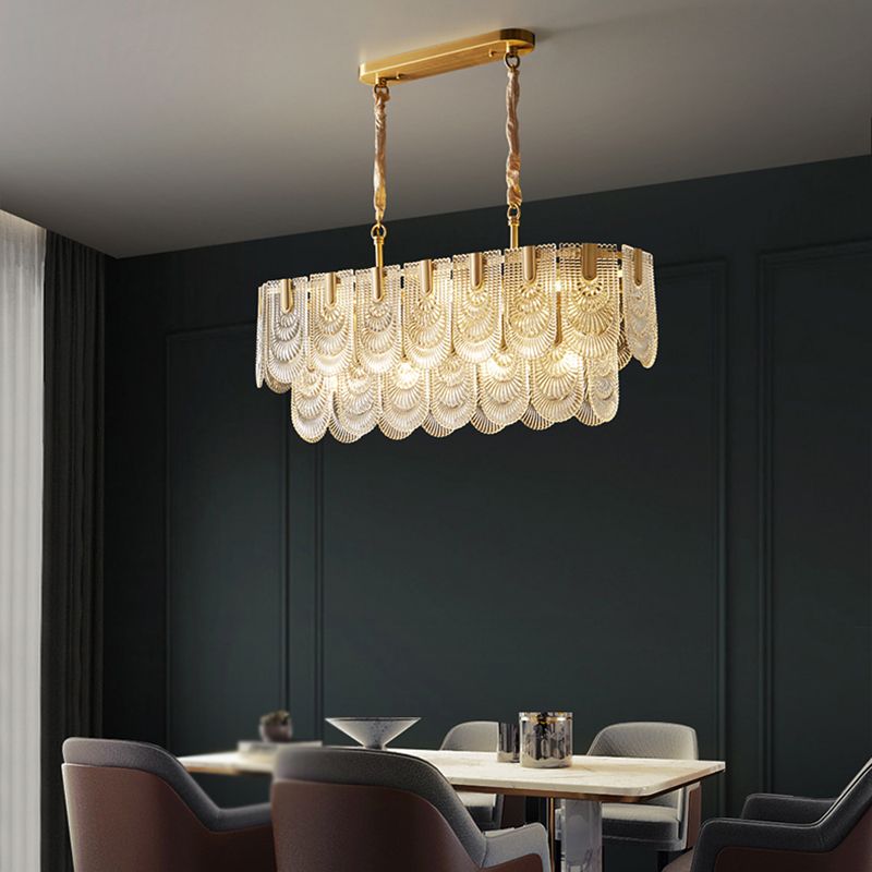 Modern Metal Pendant Light Oval Shape Island Light with Glass Shade for Living Room