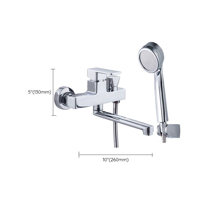 Chrome Polished Bathroom Faucet Wall Mount Swivel Spout with Handheld Shower