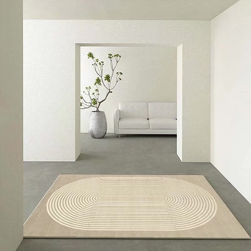 Light Brown Line Rug Polyester Casual Rug Non-Slip Backing Rug for Home Decoration