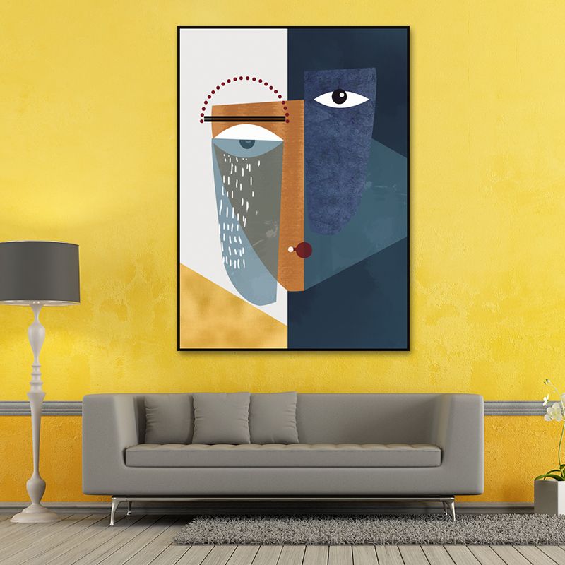 Toile d'art mural avec visage abstrait moderne, décoration murale texturée de couleur Pastel pour la maison