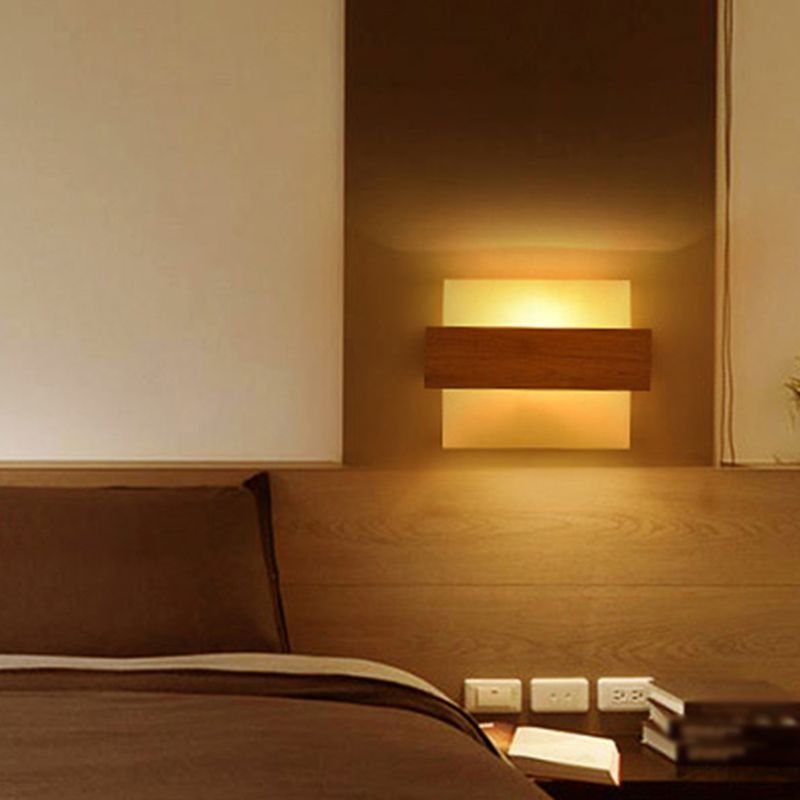 Modern Style Rectangular Wall Sconce Lights Wood 1 Light Wall Mount Lighting