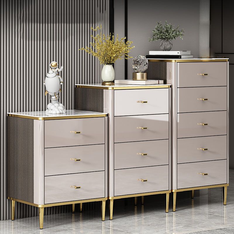 Glam Stone Bedroom Storage Chest White / Grey Vertical Chest with Drawers