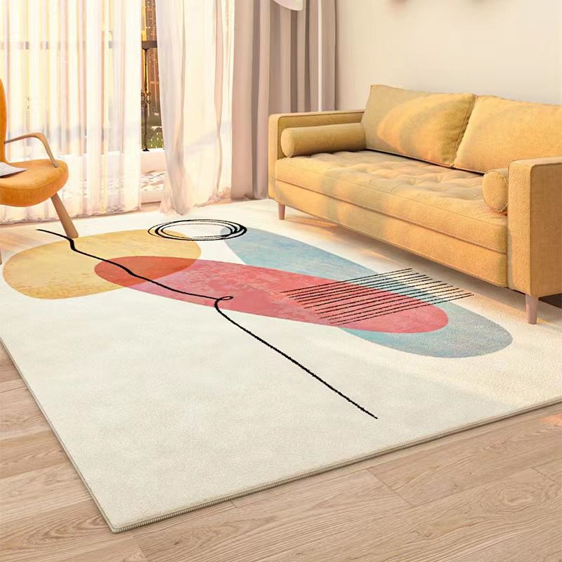 Light Pink Color Block Rug Polyester Casual Area Rug Non-Slip Backing Rug for Home Decor