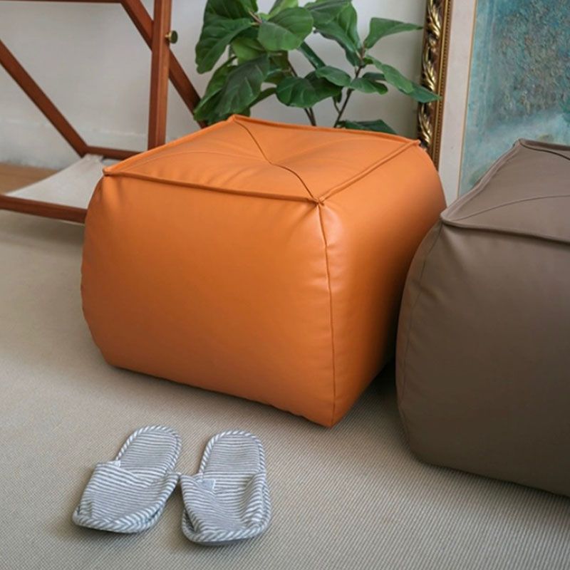 Modern Ottoman PU Leather Upholstered Solid Color Tear Resistant Square Ottoman