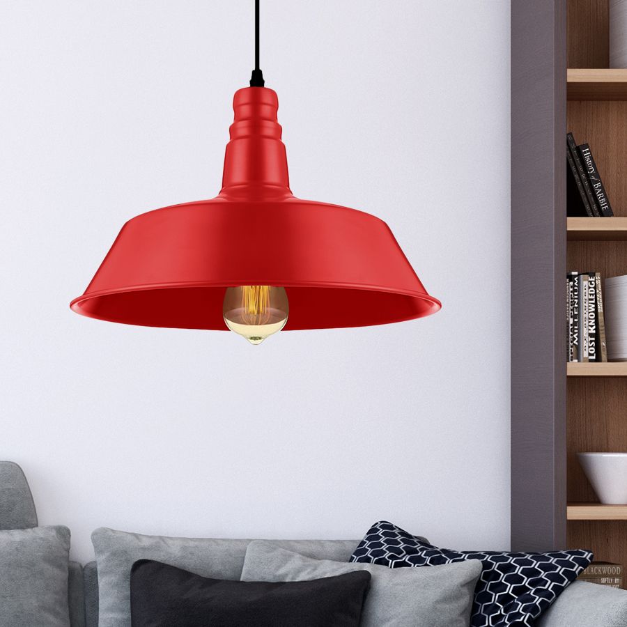10"/14" Wide Barn Living Room Pendant Lighting Industrial Style Metallic 1 Bulb Red/Green Ceiling Light Fixture