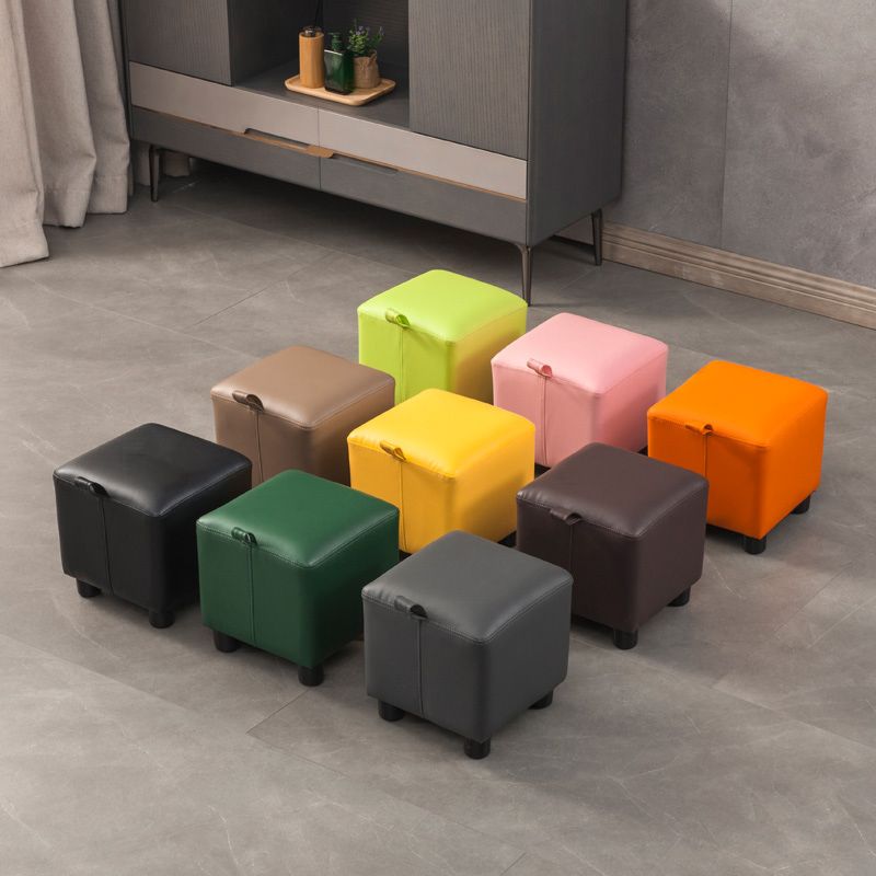 Orange Modern Standard Faux Leather Square Standard for Living Room