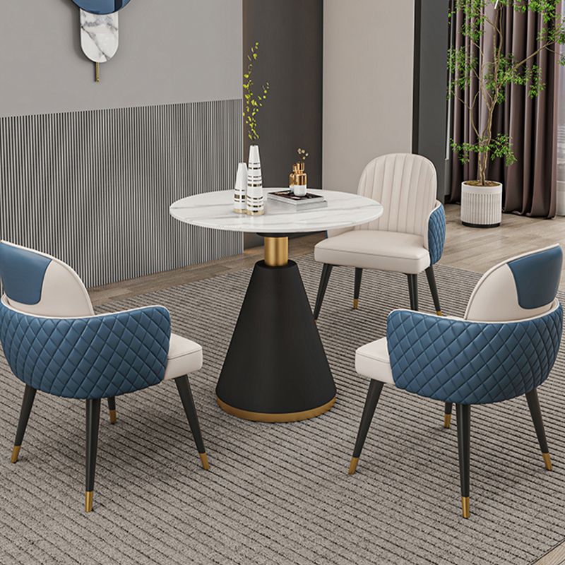 Glam Dining Table Set with Padded Chairs 1/2/5 Pcs White Stone Dining Set for Home