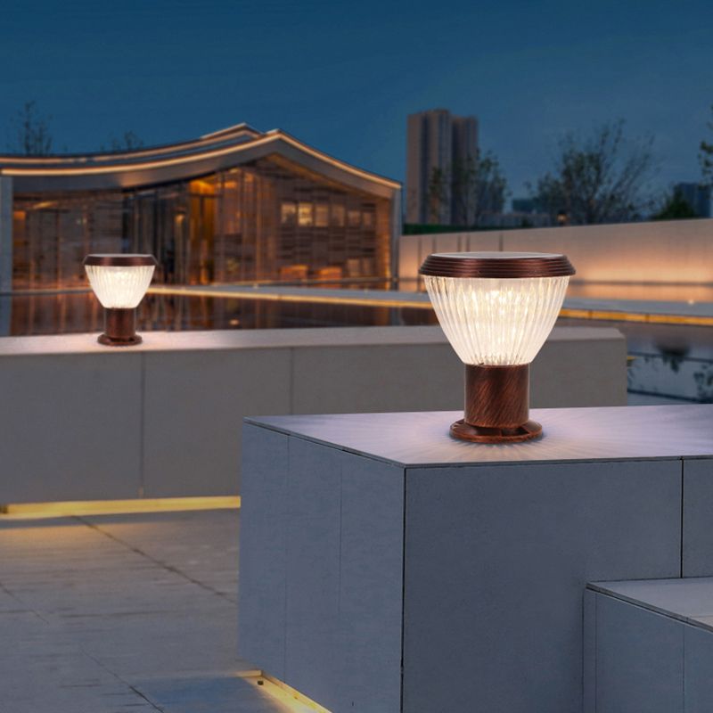 LED Pillar Lamp Modern Solar Lighting Fixture with Acrylic Shade for Garden