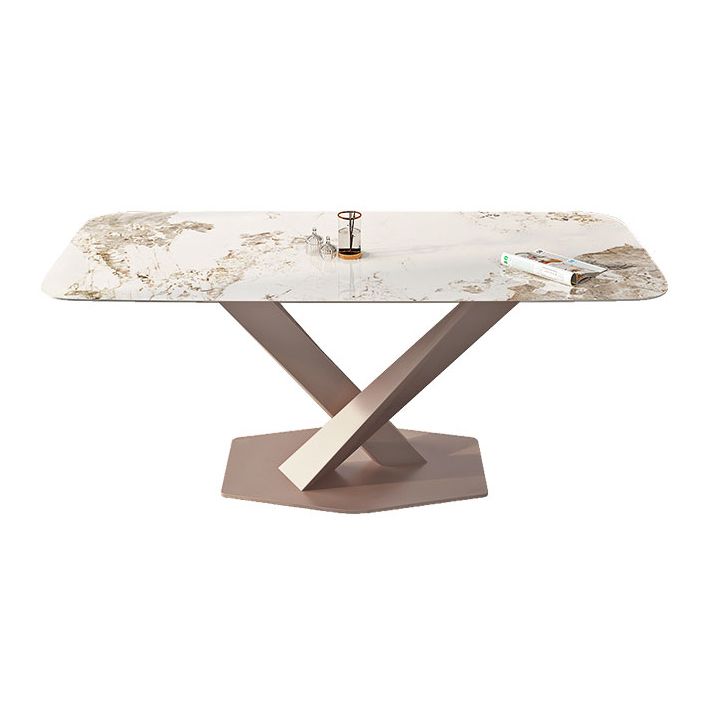 Modern Rectangle Dining Table Sintered Stone Table with Pedestal Base