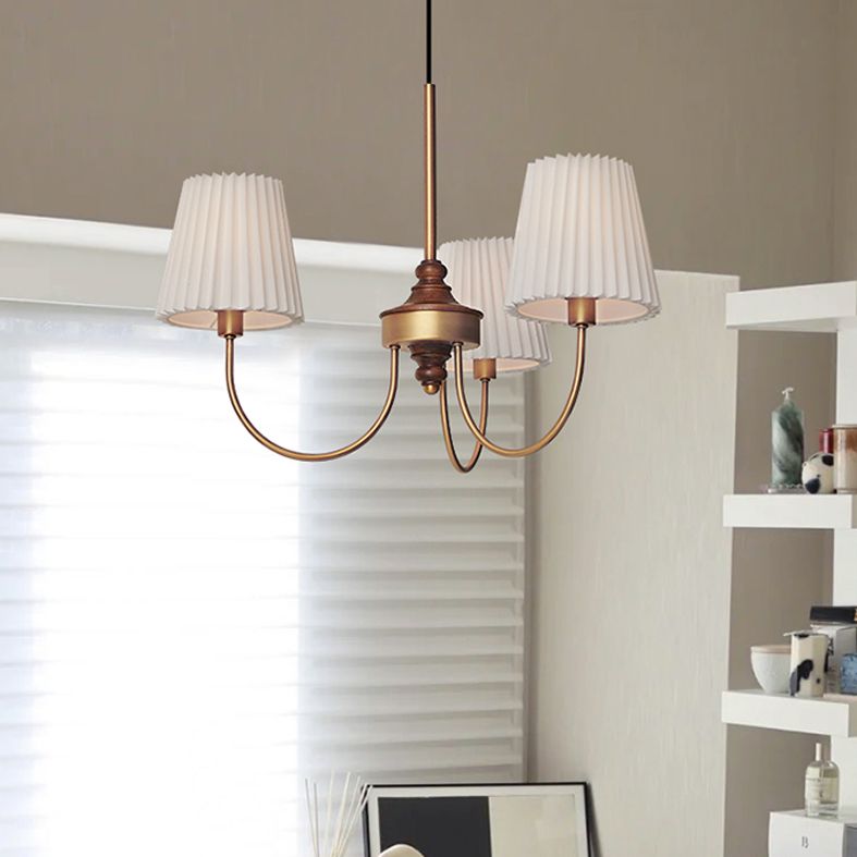 Luce lampadario a cono tradizionale luce sospensione a 3 luci con tonalità in tessuto
