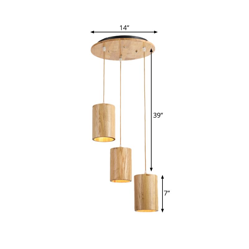 Säule Multi-Pendant Cottage Wood 3 Köpfe Esstisch-Federbeleuchtung mit Höhenanpassungsdesign